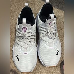 Puma White and Black Sneakers with Pink Accents